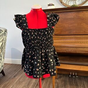 SHEIN Black Floral Smocked Blouse